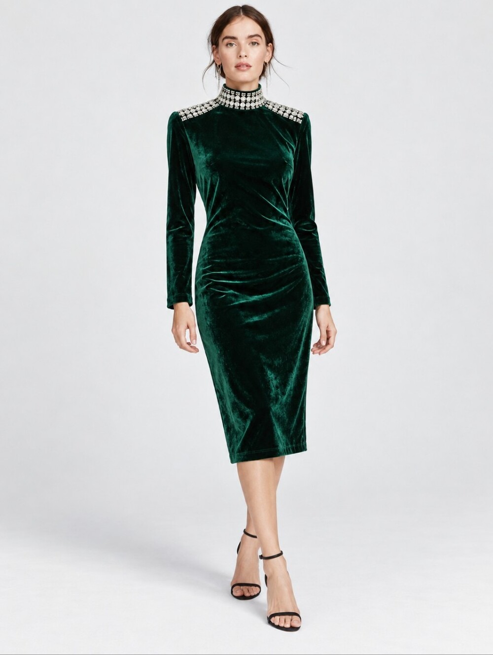 Elie Tahari Emerald Green Velvet Crystal Beaded Cocktail Dress M